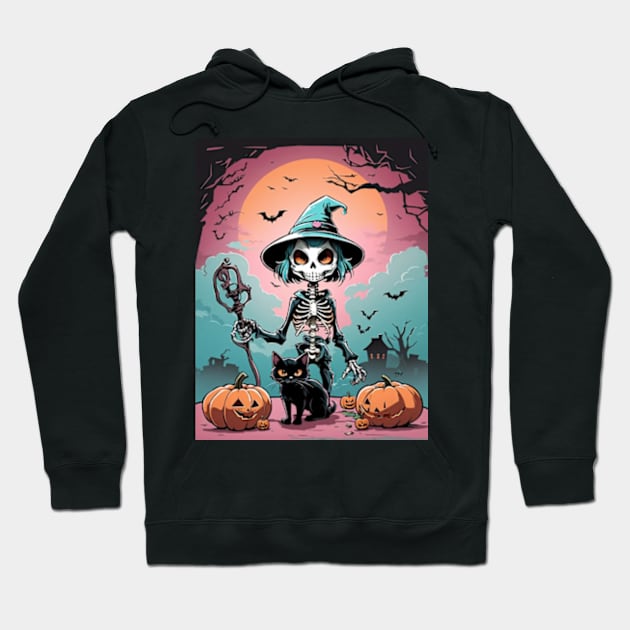 Halloween skeleton witch with her spooky friends Hoodie by BrisaArtPrints